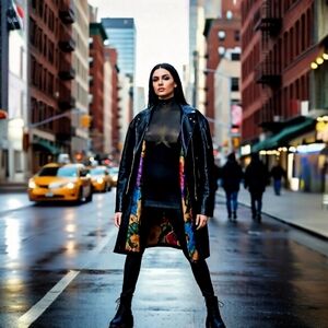 Newport News Easy Style Women's Black Leather Coat With Colorful Lining Size MP